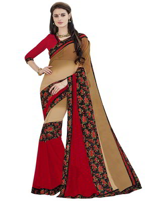 Индийское сари из креп-жоржета и из шёлка, украшенное печатным рисунком с кружевами