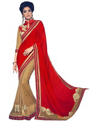Красное и золотое шёлковое индийское сари