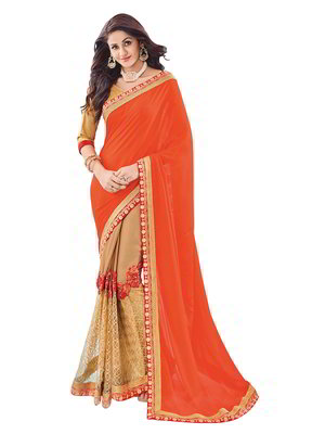 Оранжевое шёлковое индийское сари