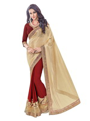 Бежевое индийское сари из жаккардовой ткани и из шёлка