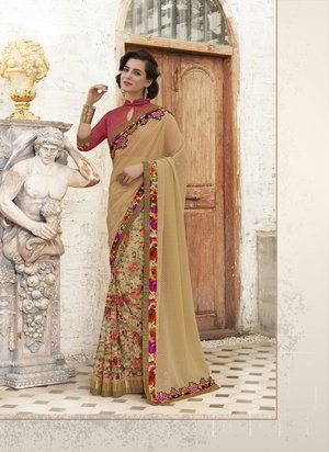 Индийское сари из креп-жоржета и из жаккардовой ткани