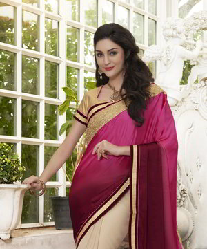 Атласное и шифоновое индийское сари