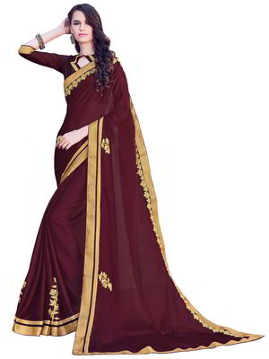 Бордовое индийское сари из атласа, шифона и из шёлка