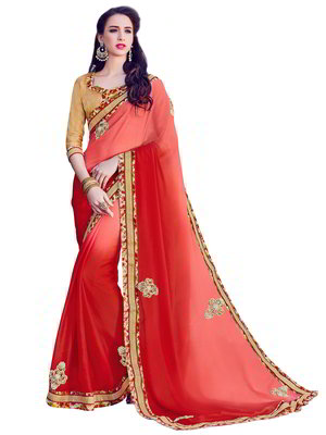 Розовое и красное шифоновое и шёлковое индийское сари