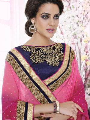 Розовое и лиловое индийское сари из креп-жоржета и из шёлка