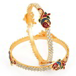 Медный позолоченный индийский браслет, цветная эмаль, стразы, ширина 1 см