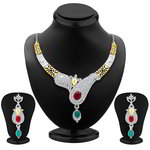 Индийское колье и серьги, покрытые позолотой и родием, с белыми красными и зелёными стразами