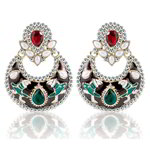 Позолоченные индийские серьги, цветная эмаль, разноцветные стразы