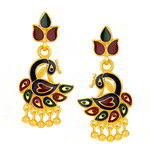 Позолоченные индийские серьги «Павлины», цветная эмаль