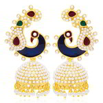 Позолоченные индийские серьги-колокольчики «Птицы», цветная эмаль, бусинки, стразы