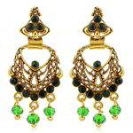 Медные индийские серьги, покрытые позолотой, с зелёными стразами и бусинками