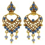Медные индийские серьги, покрытые позолотой, с синими стразами и бусинками