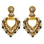 Медные индийские серьги, покрытые позолотой, с белыми и тёмно-зелёными стразами