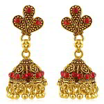 Медные индийские серьги-колокольчики, покрытые позолотой, с красными стразами