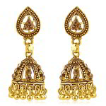 Медные индийские серьги-колокольчики, покрытые позолотой, с коричневыми стразами