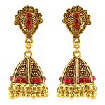 Медные индийские серьги-колокольчики, покрытые позолотой, с красными стразами