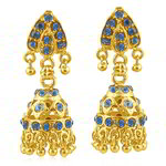Медные индийские серьги-колокольчики, покрытые позолотой, с голубыми стразами
