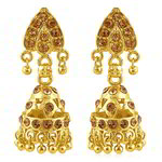 Медные индийские серьги-колокольчики, покрытые позолотой, с коричневыми стразами