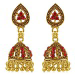 Медные индийские серьги-колокольчики, покрытые позолотой, с красными стразами
