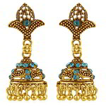 Медные индийские серьги-колокольчики, покрытые позолотой, с голубыми стразами