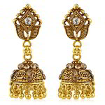 Медные индийские серьги-колокольчики, покрытые позолотой, с коричневыми стразами