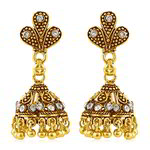 Медные индийские серьги-колокольчики, покрытые позолотой, с белыми стразами