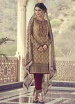 Бежевое индийское платье / костюм, с длинными рукавами, украшенное вышивкой