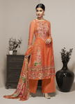 Оранжевое индийское платье / костюм, с длинными рукавами, украшенное вышивкой и стразами