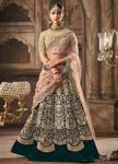 Зелёный с бежевым национальный индийский женский свадебный костюм лехенга (ленга) чоли