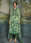 Зелёное индийское платье / костюм из хлопка, с рукавами три четверти, украшенное вышивкой