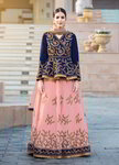 ~Персиковый индийский женский свадебный костюм лехенга (ленга) чоли из шёлка, украшенный вышивкой