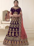 Тёмно-фиолетовый индийский женский свадебный костюм лехенга (ленга) чоли, украшенный вышивкой