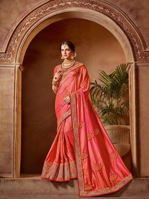 Розовое шёлковое индийское сари