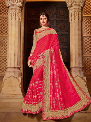 Красное индийское сари из шёлка