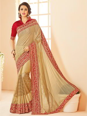 Бежевое шёлковое и льняное индийское сари