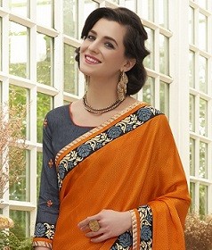 Оранжевое, разноцветное и серое индийское сари из жаккардовой ткани и из крепа