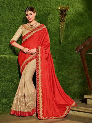 Оранжевое шёлковое индийское сари