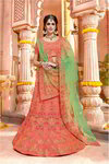 ~Шёлковый индийский женский свадебный костюм лехенга (ленга) чоли, украшенный печатным рисунком с бусинками