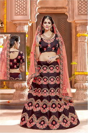 Индийский женский свадебный костюм лехенга (ленга) чоли, украшенный вышивкой