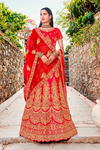 Красный индийский женский свадебный костюм лехенга (ленга) чоли, украшенный вышивкой с люрексом