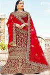 Красный индийский женский свадебный костюм лехенга (ленга) чоли из бархата, украшенный вышивкой с люрексом