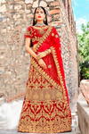 Красный национальный индийский женский свадебный костюм лехенга (ленга) чоли из бархата