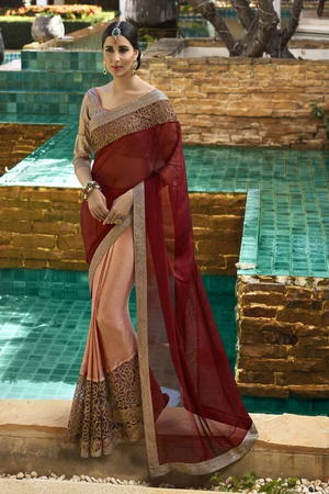 Индийское сари, украшенное вышивкой