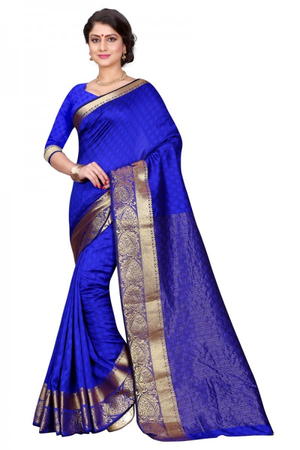 Синее индийское сари из жаккардовой ткани и из хлопка