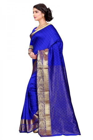 Синее индийское сари из жаккардовой ткани и из хлопка