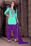 Бирюзовый камиз (камис) + пурпурные индийские брюки фасона патиала + дупатта
