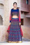 ~Синий индийский женский свадебный костюм лехенга (ленга) чоли из шёлка, украшенный вышивкой