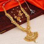 Позолоченное индийское колье + серьги-колокольчики