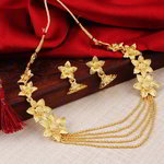 Позолоченное индийское колье + серьги-колокольчики