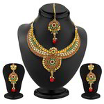 Позолоченное индийское колье + серьги + тика